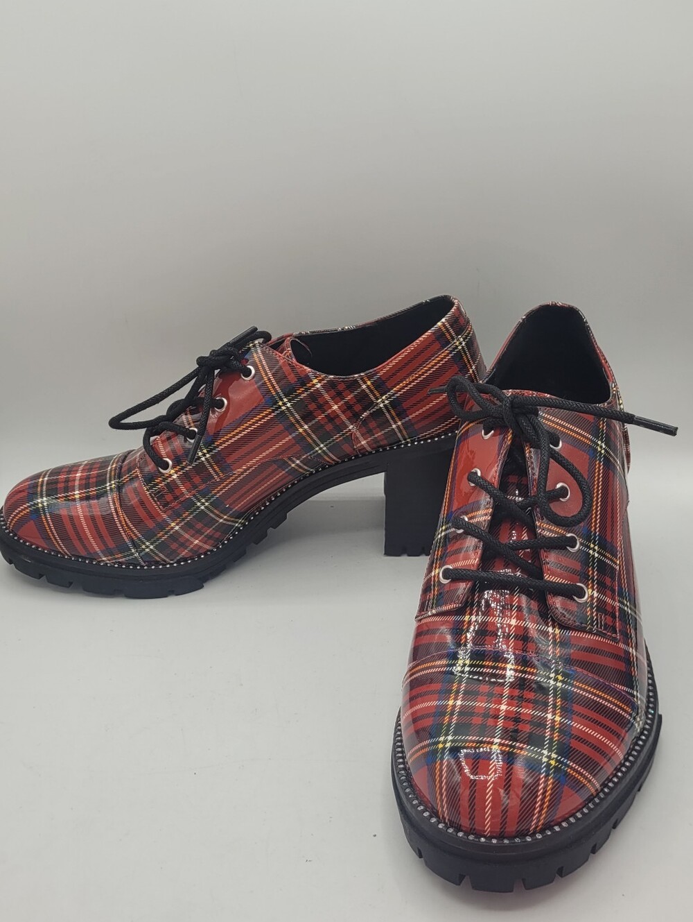 Jessica Simpson Resina red plaid Tartan chunky 3.25" heel oxfords - Picture 11 of 16